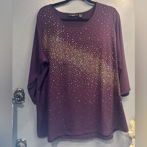 Susan Graver Purple Mid Sleeve Top with Gold Accents